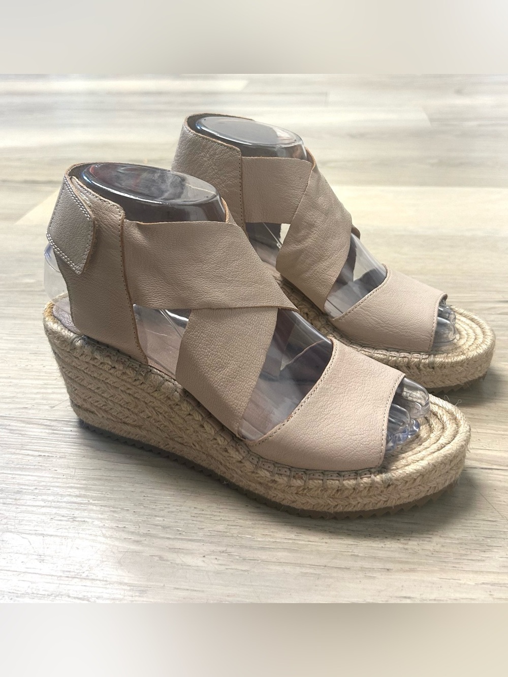 Eileen Fisher Sandals Willow Espadrille Sz 6 Tumbled Leather Wedge nude pink - Picture 9 of 13